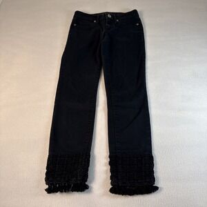 Lilly Pulitzer South Ocean Skinny Crop Jeans Sz 0 Black Crochet‎ Fringe Hem Boho